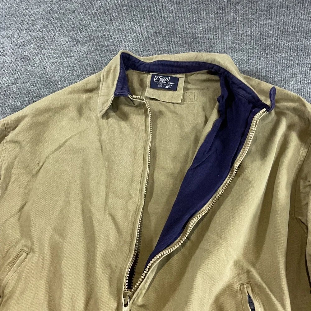 Vintage 90s Polo Ralph Lauren XXL Harrington Jacket Made USA Tan Pony Bomber
